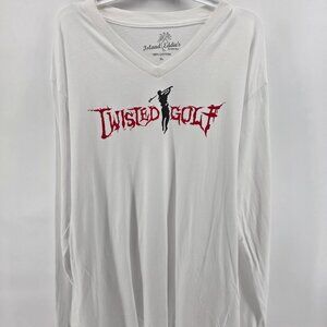 Island Eddies Twisted Golf White Long Sleeve V-Neck T-Shirt Size XL 100% Cotton